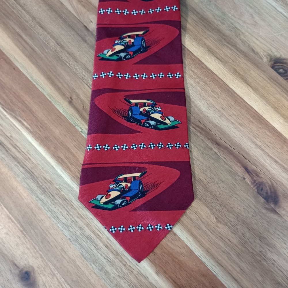 Vintage Mickey Unlimited Tie Necktie Race Car Go Kart Novelty Cartoon Disney